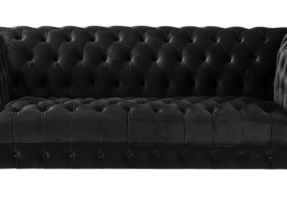 Black velvet couch luxurious upholstery Chesterfield furniture sofa with buttons three-seater